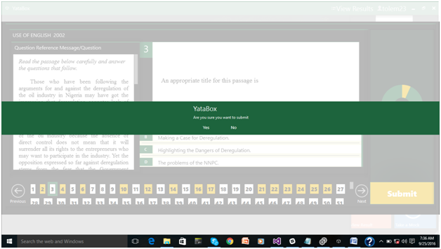 YataBOx for JAMB CBT; submitting examination